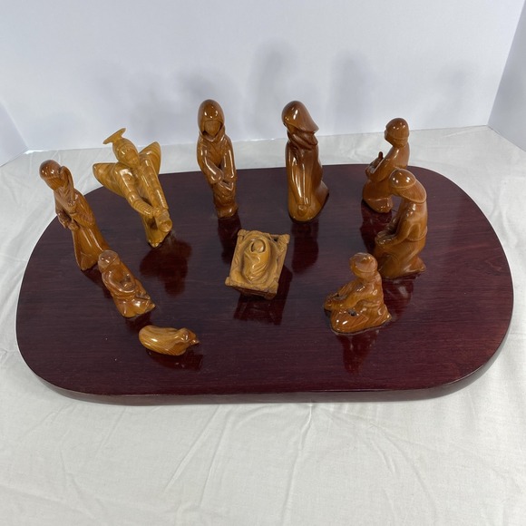 Abstract Carved Wood Nativity Set on Display Board | Modern Style | As-Is - Picture 7 of 10
